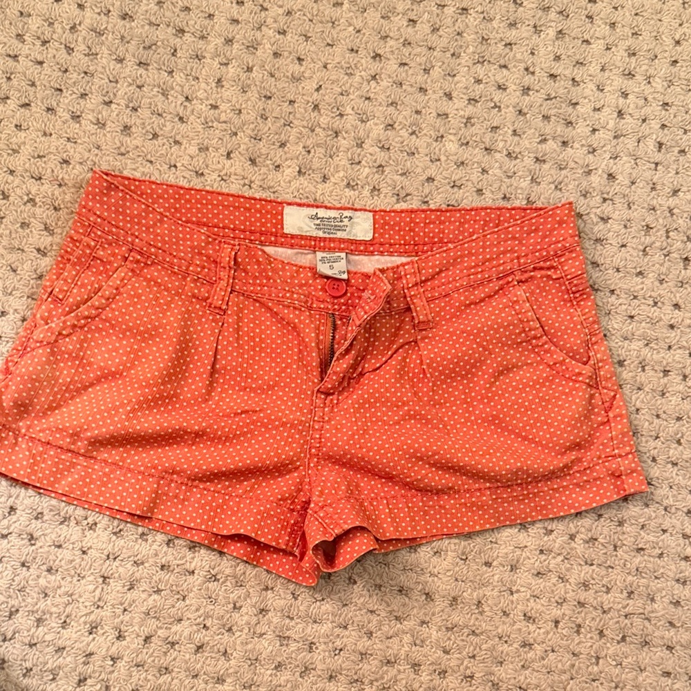 American Eagle Outfitters Coral Polka Dot Shorty Shorts